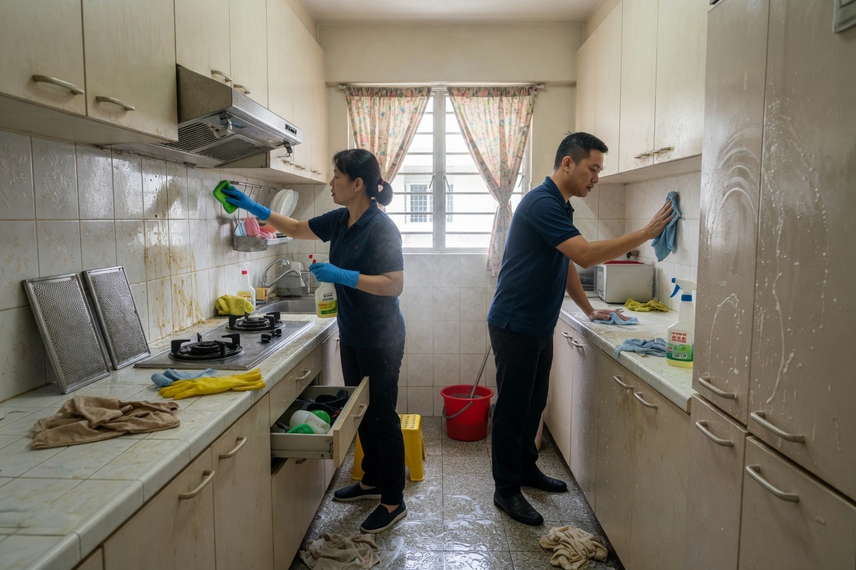 Spring cleaning crew working through a Singapore home