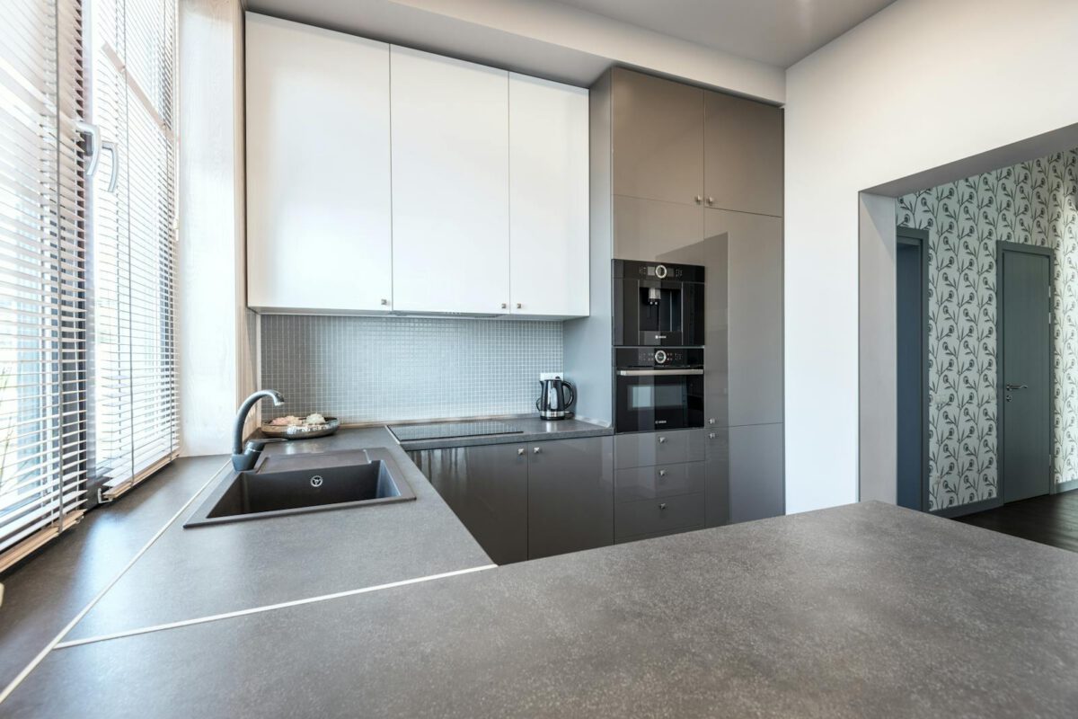 Stylish modern kitchen with high-gloss cabinetry
